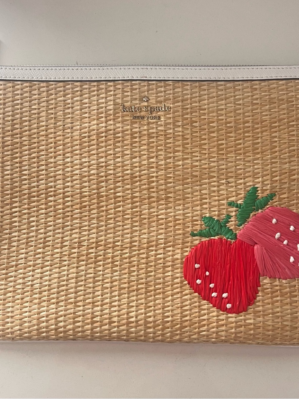 kate spade Straw Phone Case with Red Strawberry Embroidery and White Trim